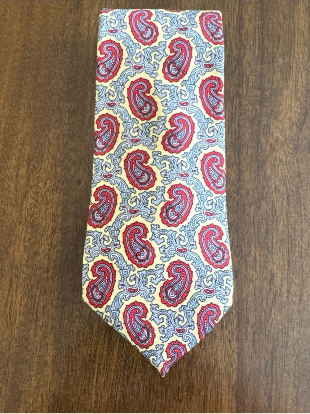 Hardy Amies Yellow Red Gray Paisley Mens Silk Tie London Saville Rd Vintage